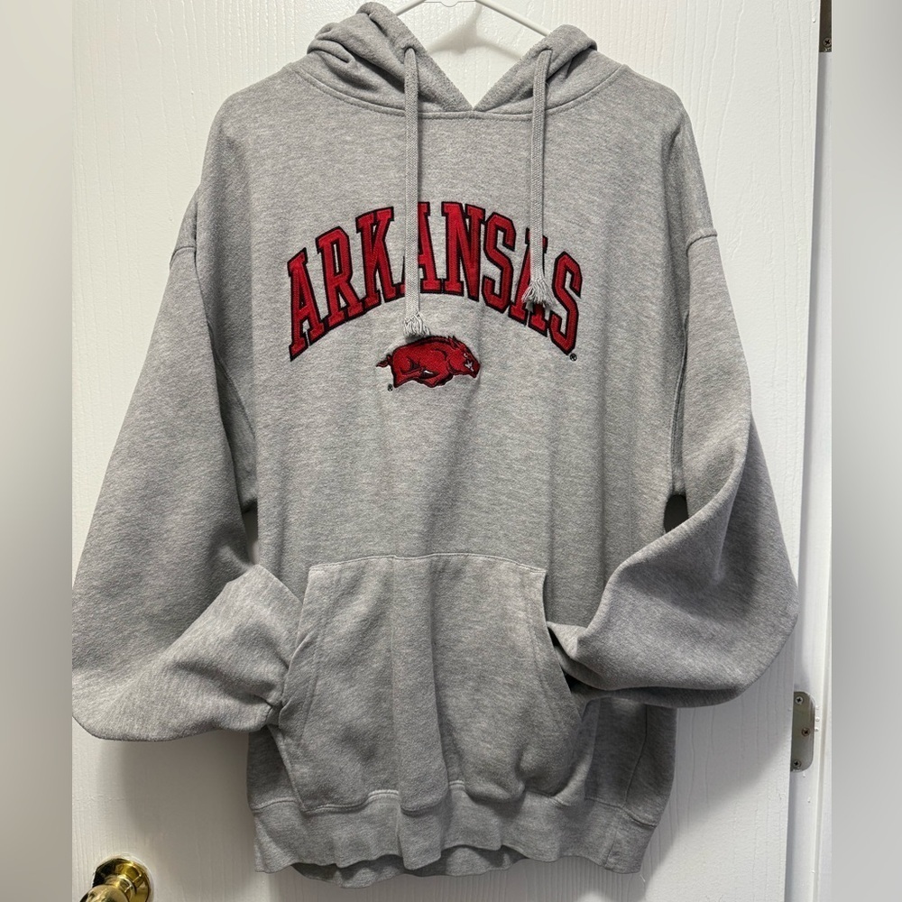 Arkansas Gray Hoodie with Red Logo XL